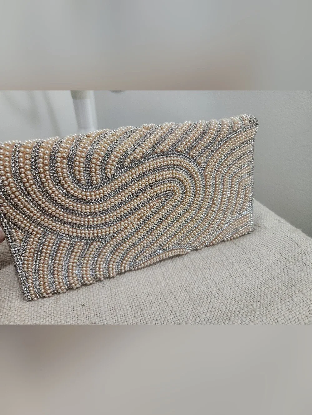 Pearl Embellished Clutch Bag in Champagne and Silver - Picture 7 of 10